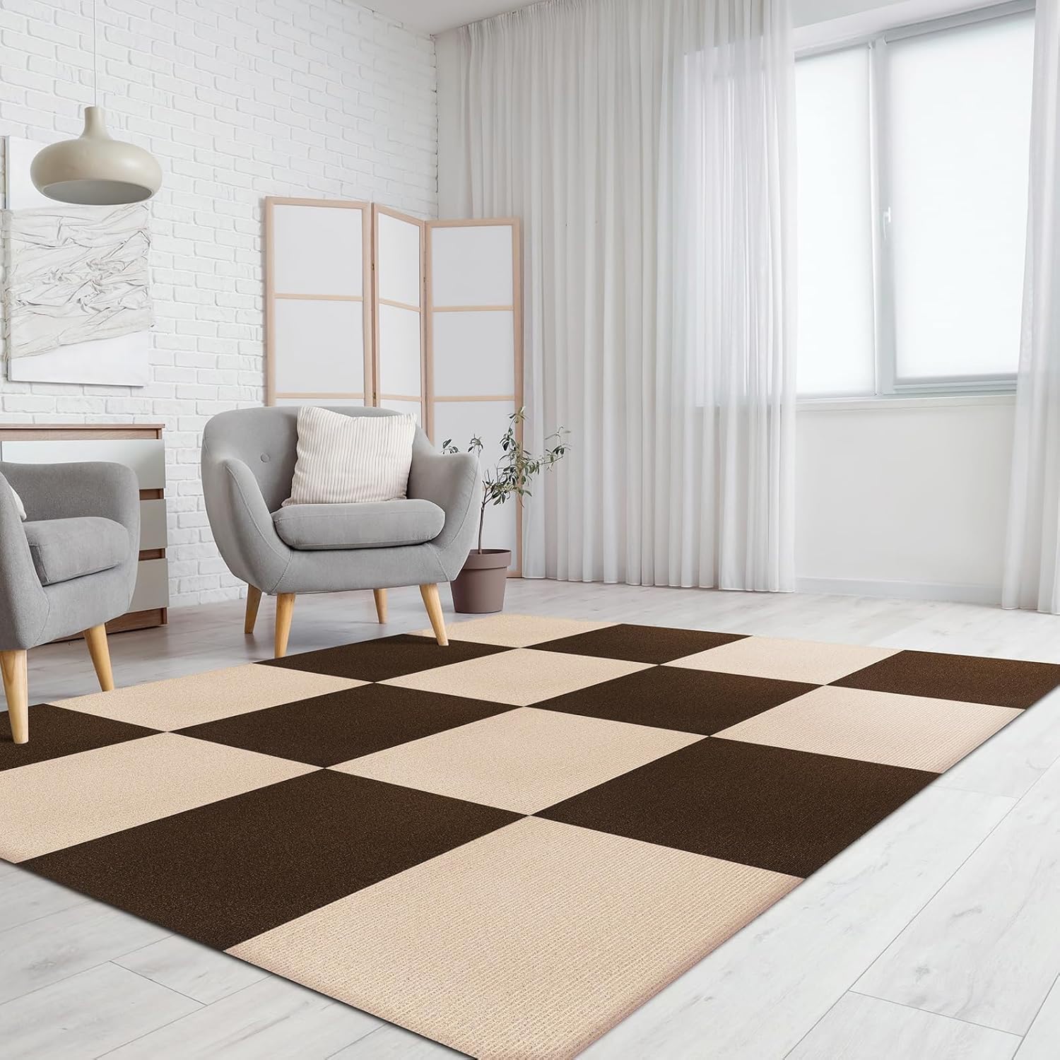 Carreaux de moquette à décoller et à coller, 61 x 61 cm, autocollant de sol rembourré doux chameau, décoration d'intérieur pour chambre à coucher, salon, bureau, 10 carreaux et 40 m² par boîte