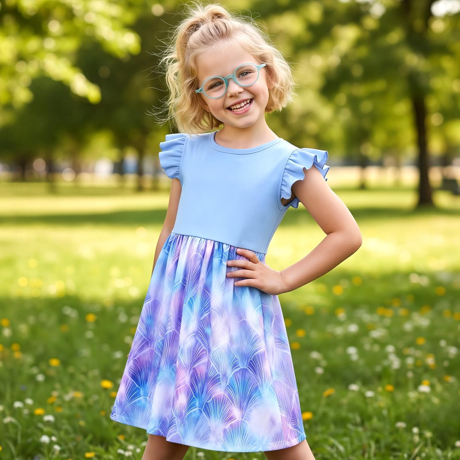 Toddler Little Girls Casual Dresses Short Sleeve Crew Neck Graphic Cartoon Dress for 2-8 Years - Image 8