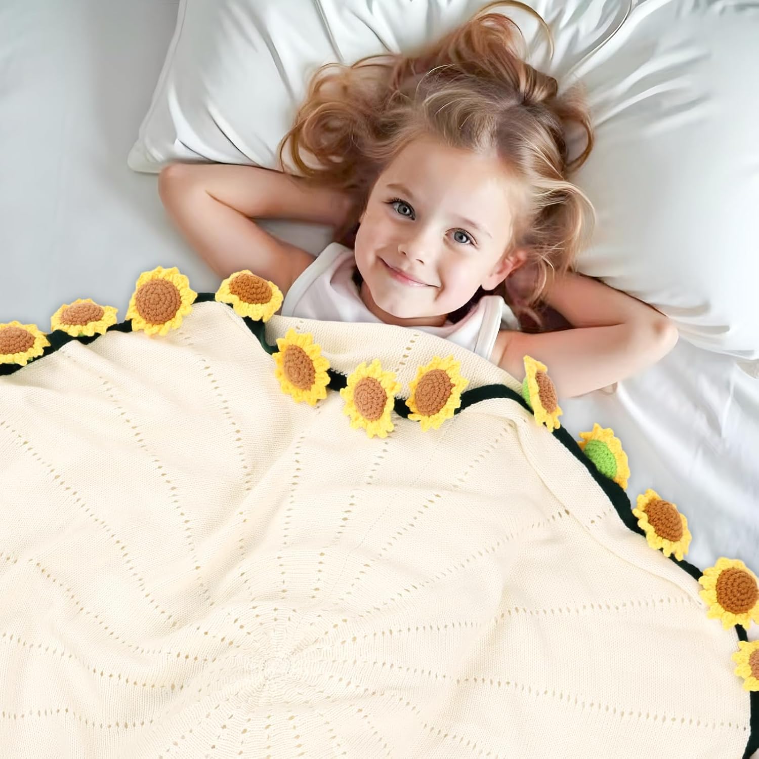 cagulax Birthday Gifts for Women Sunflower, Self Care Birthday Gifts for Best Friend, Mom, Sister, Wife, Grandma, Teacher, Cozy Throw & Decor Sunflower Crochet Flowers Bouquet Blanket 31 Inches - Image 6