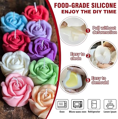 Miniatura 3 de Midnadiy Moldes de velas 3D de rosa y corazón, 2 moldes de silicona de San Valentín para jabones hechos a mano, regalos de velas, manualidades de