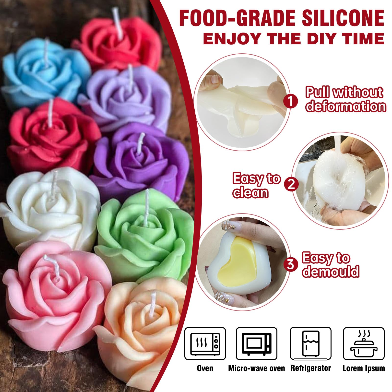 3 Pièces Moule Silicone Fleur Pour Bougies, Savons Et Résine - Motifs Floraux Détaillés Pour Créations Artisanales