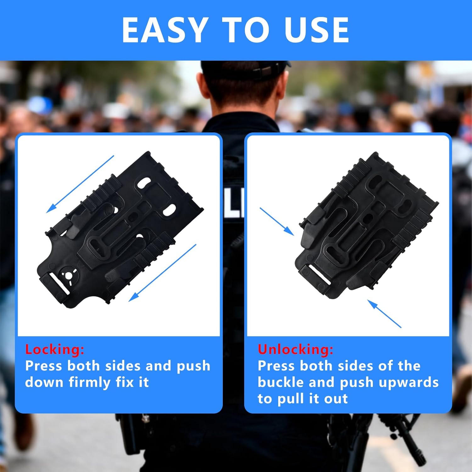 LAFENLIN Quick-Lock Kit 1 Pack for Duty & Tactical Holsters [Secure & Fast Swap] - A Few Seconds Mounting System for Police, Security & Shooters, Fits Belts, Thigh Rigs & Safes (Black) - Image 6