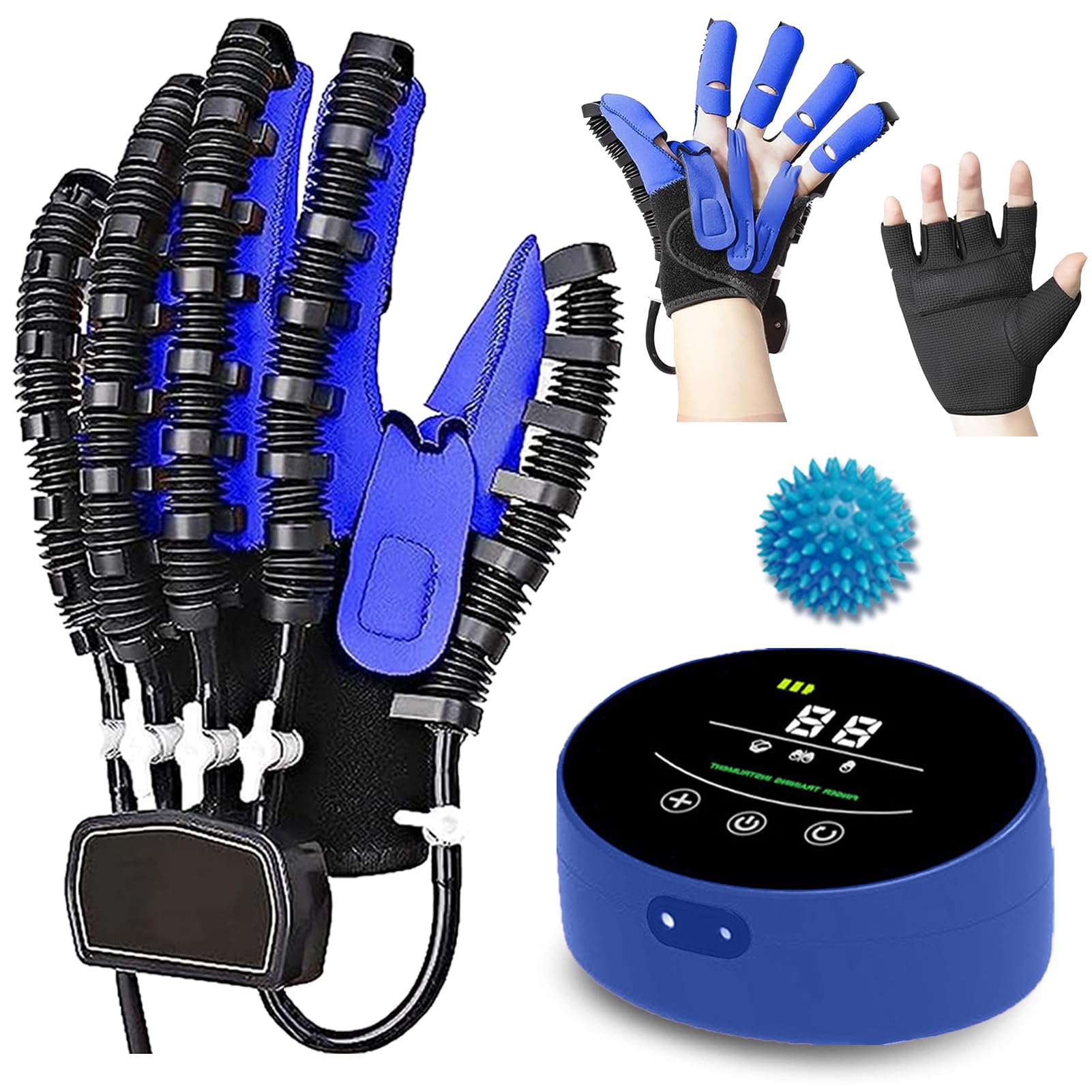 Xnklpy Blue Self-Training Rehabilitation Robot Gloves Hemiplegia Stroke Arthritis Hand Finger Robot Rehab Gloves Finger Straightening Brace Guard(Size:left L,Color:blue)