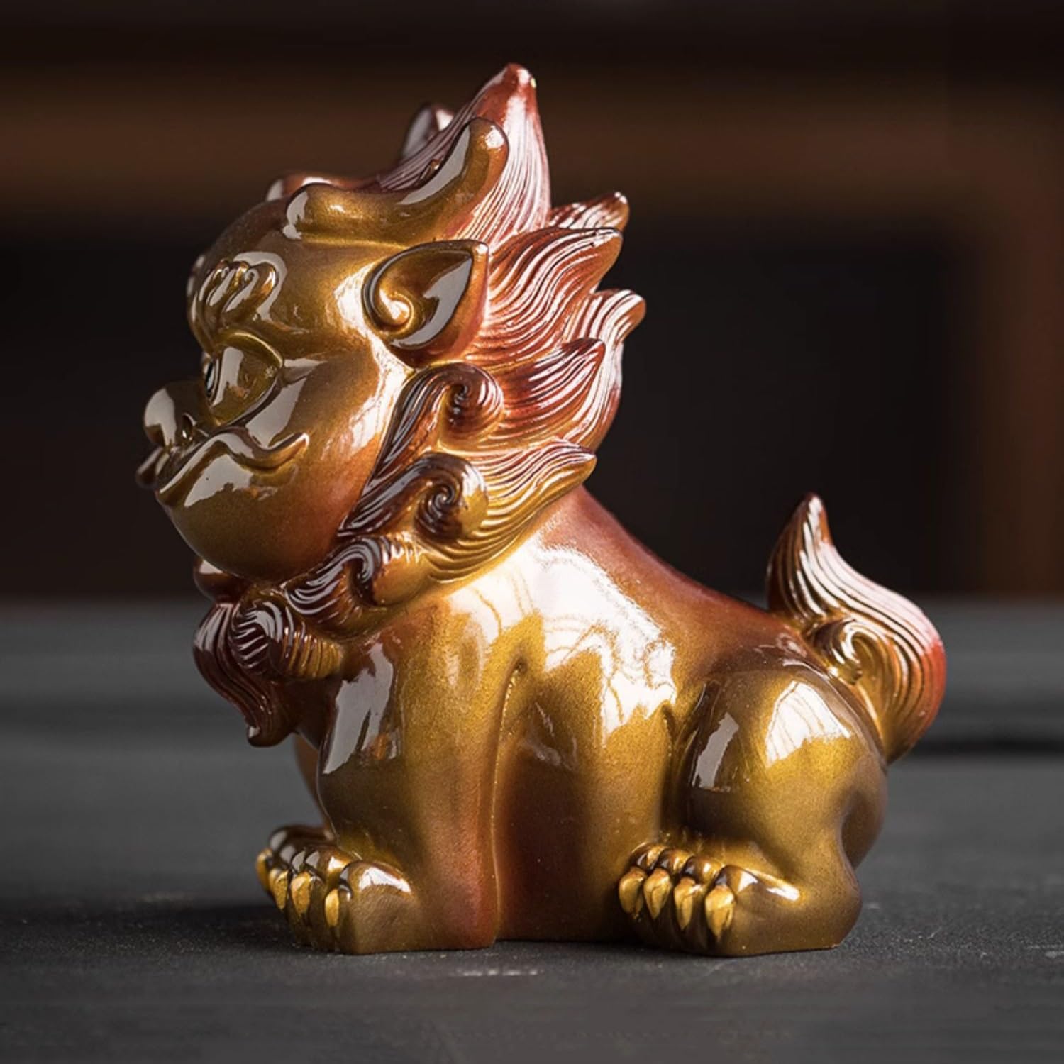 Herbata Pet Ornament Kolekcja Chińskiej Rzeźb Feng Żywica Mityczne Dzikie Zwierzę Kolor Zmieniający Akcesoria Do Zestawu Herbaty, Statuetka Biurko Herbata Ozdoba Dla Miłośników Herbaty Prezenty Do Her