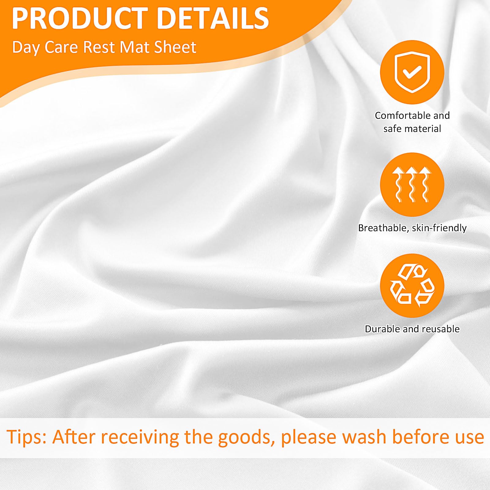 10 Pcs Daycare Nap Mat Sheet, 130 x 60 cm Standard Size Day Care Cot Sheets, Soft Breathable Daycare Rest Mat Cover Fitted for Boy Girl Classroom Nursery Kindergarten Kid Sleeping, White - Image 3