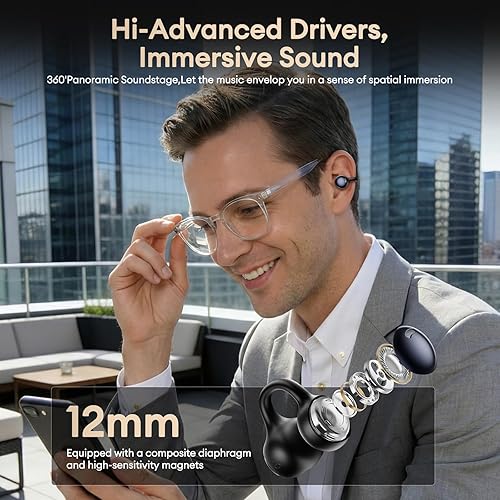 Miniatura 2 de PAXA MGC11 - Auriculares de oreja abierta, inalámbricos Bluetooth 5.4, con clip, cómodos auriculares abiertos para deportes, fitness y