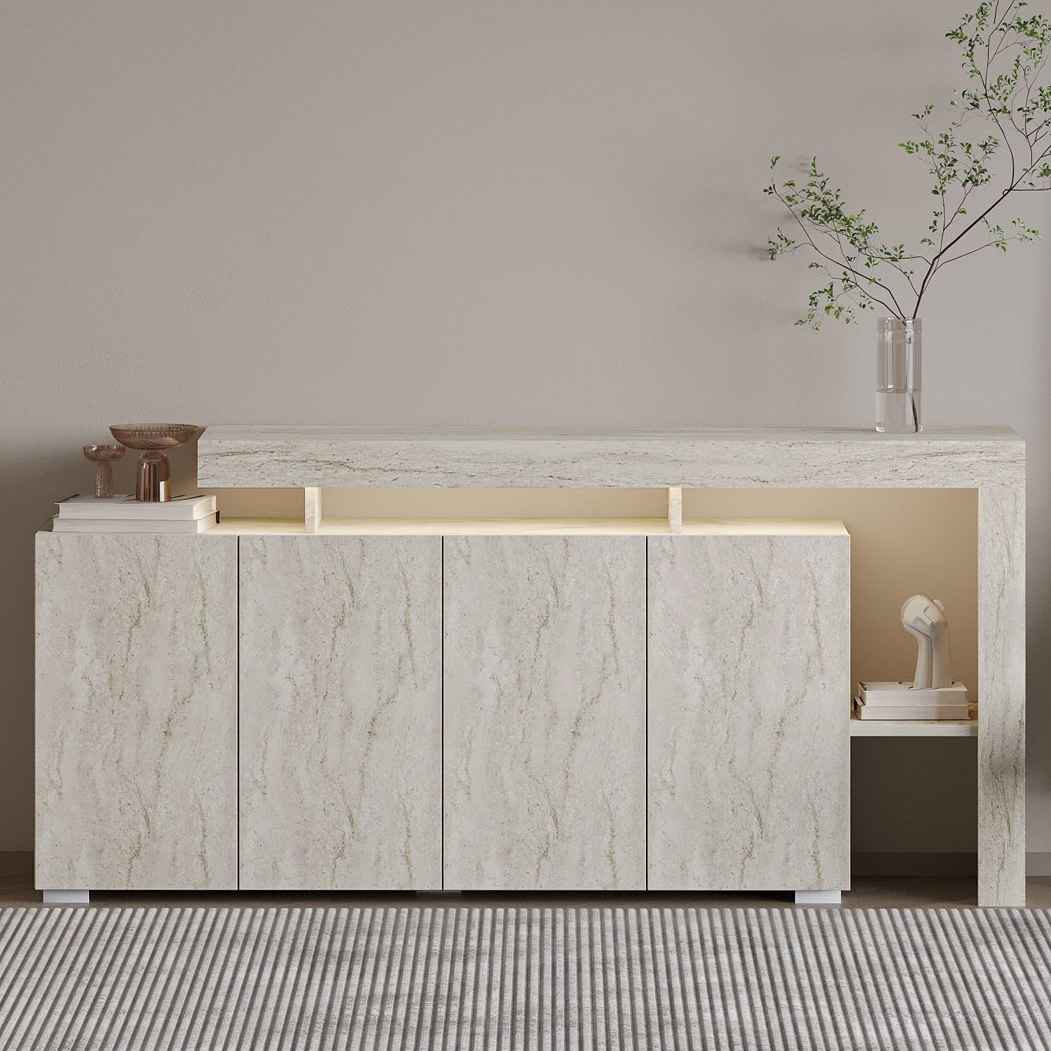 HABITAT ET JARDIN Buffet en Bois Beliz - 170 x 35 x 80 cm - Travertin