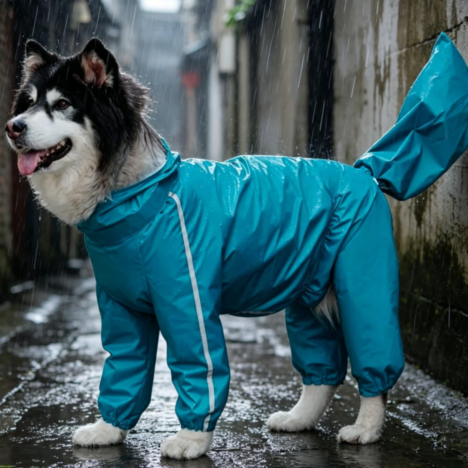 predolo 1 Pezzo Impermeabile Canino Antipioggia Tuta Cappuccio Trasparente Copertura Integrale Cerniera Posteriore Strisce Riflettenti Protezione Coda, Yellow, 12XL