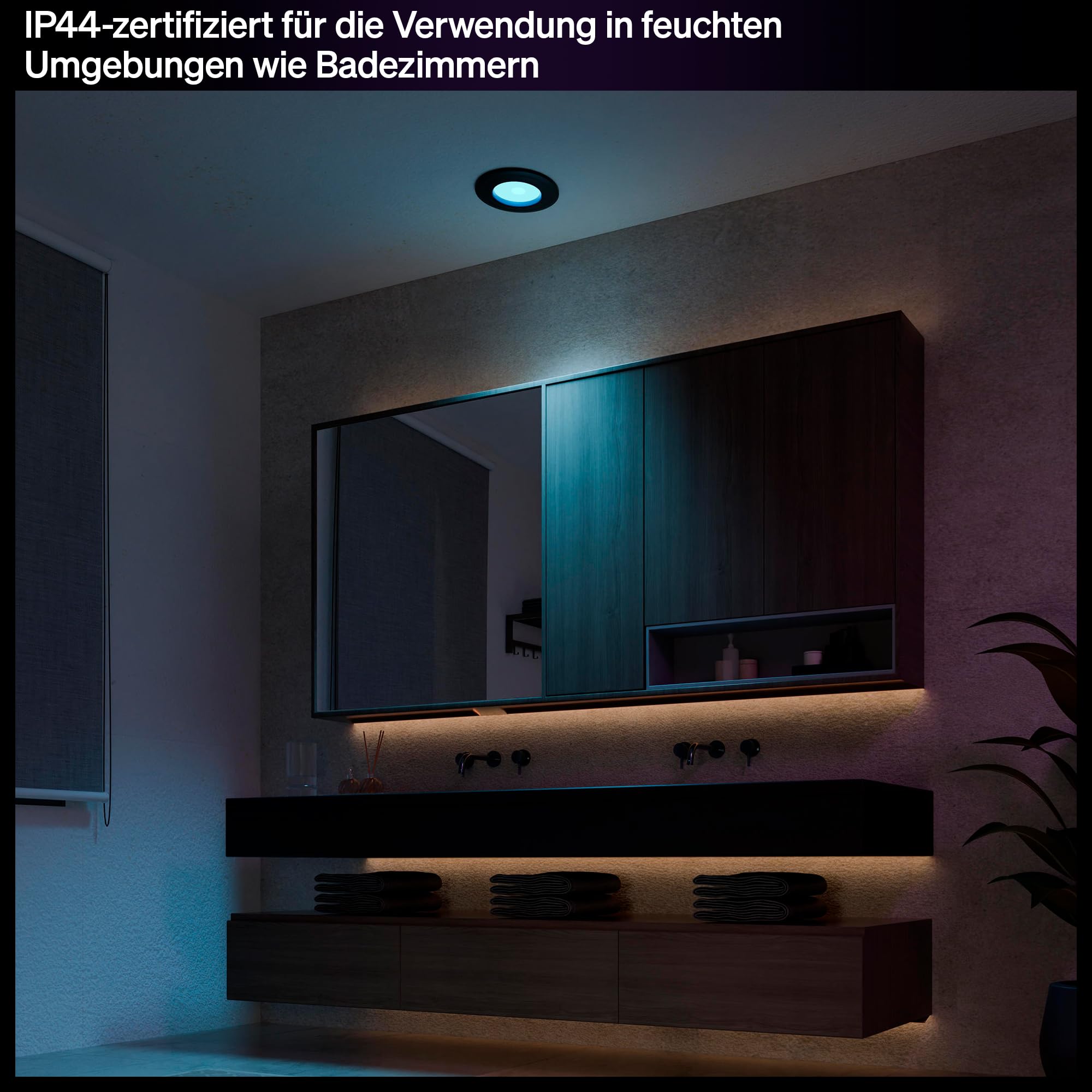 Philips Hue Slim Downlight, Smarte LED-Beleuchtung, 1.000 lm, 90 mm, Schlankes Design, Vollspektrum-Tagesl. 1.000–20.000 K, Extrem Stufenlos Dimmbar, Präzise Farbe, Smart Lighting, Schwarz, 3er-Pack