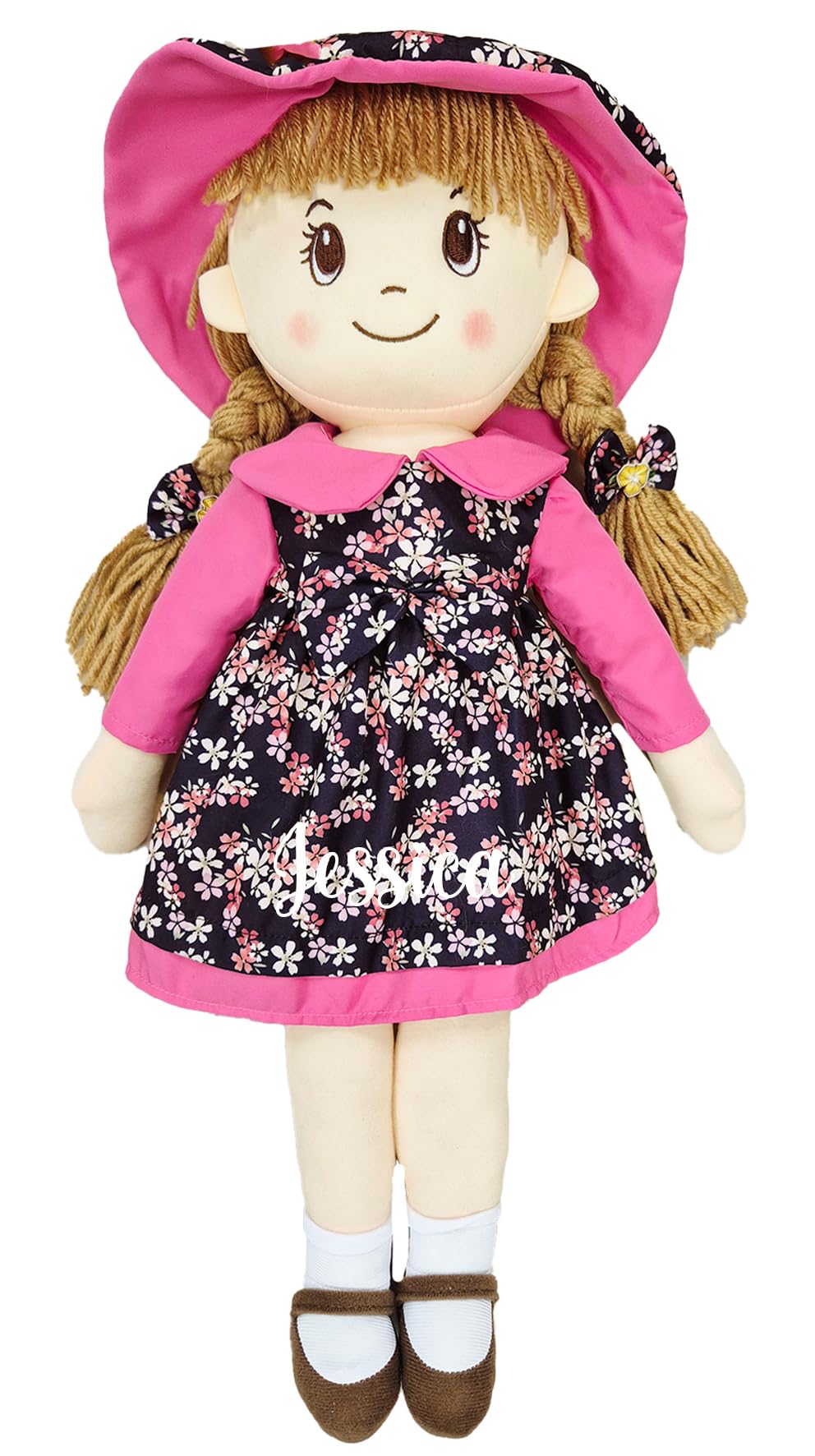 Personalised Baby Girl Rag Doll Soft and Cuddly Princess Ragdoll (Pink/Navy Ragdoll)
