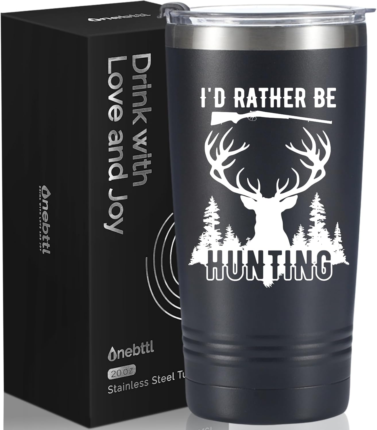 Onebttl Hunting Gifts for Men, Hunter Gifts, 20oz Stainless Steel Insulated Tumbler with Lid for Hunting Lovers-Black
