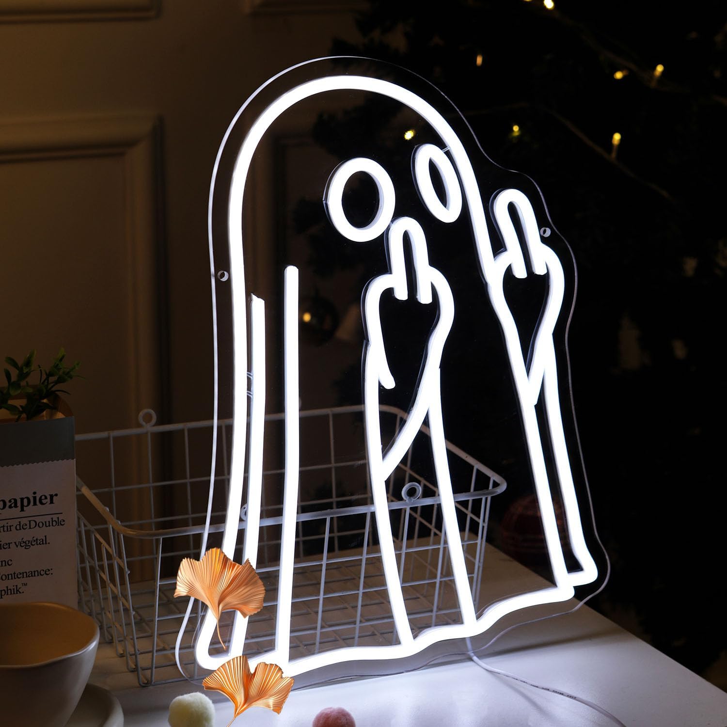 Ghost Halloween Neon Light Sign Spooky Middle Finger LED Lights for Halloween Party Decorations Bedroom Living Room Home Kids Room Man cave Bar Pub Cafe - Image 2