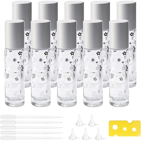 JIUWU 10 Pcs 10ml Lucky Cat Mini Essential Oil Roll-On Bottles with...