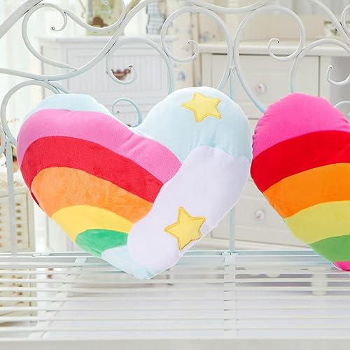 Miniatura 7 de STOBOK Almohada de corazón de felpa arcoíris para decoración de Navidad, cojín en forma de corazón con patrón de estrella para niños y niñas, cojín