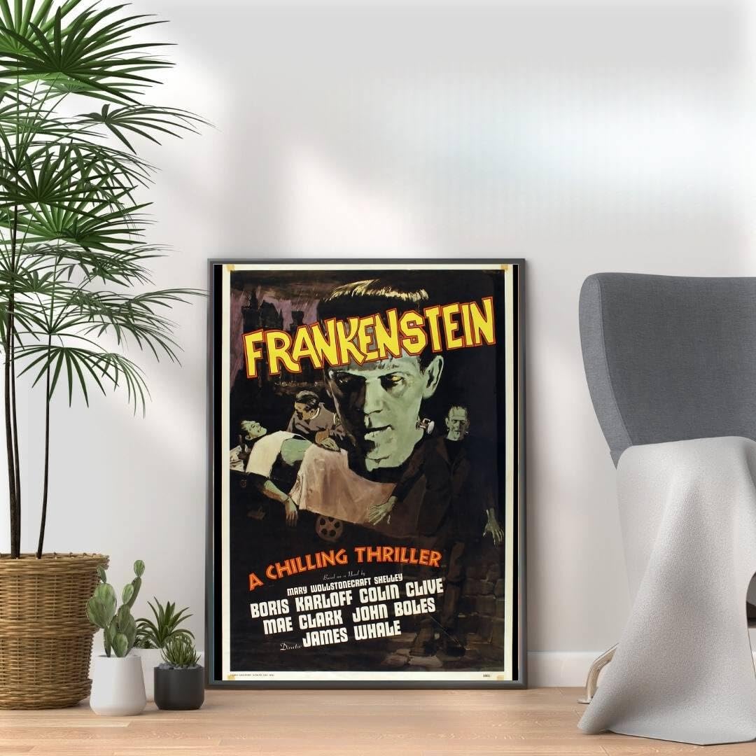 Horror Movie Poster Prints, Scary Film Wall Art, Halloween Decor, Horror Room & Home Cinema Wall Decor (FRANKENSTEIN, A3 Print Only (42x30cm))
