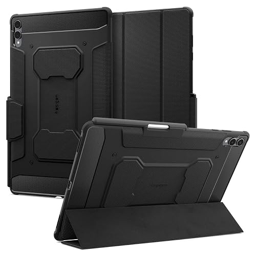 Spigen Rugged Armor Pro | Samsung Galaxy Tab S11 Ultra Case [S Pen Holder] [Trifold Stand] 14.6 inch Folio Full Cover | TPU+PU Leather - Black