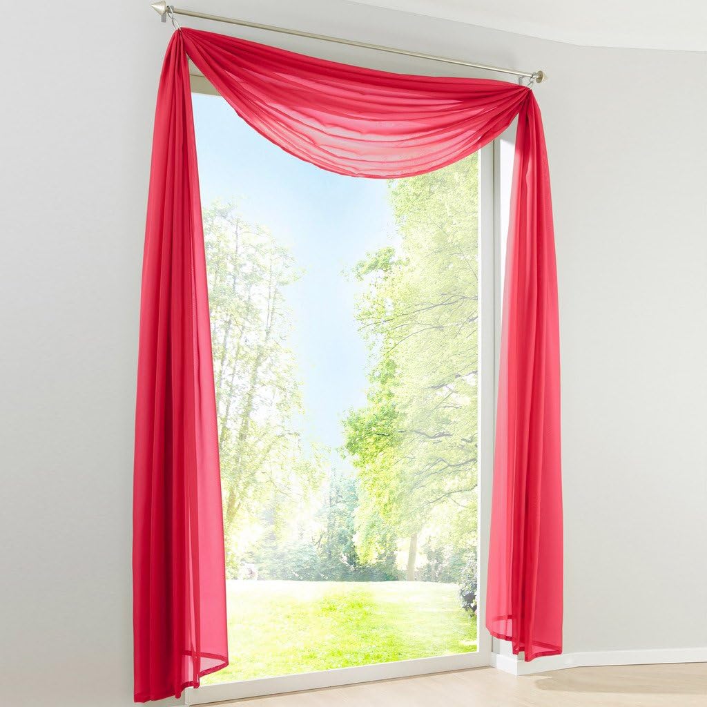 Yujiao Mao Plain Voile Decorative Curtain 140 x 600 cm, Chili Red, W 55.1" x L 236.2" (1 Panels)