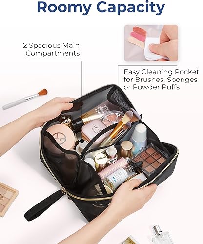 Miniatura 3 de BAGSMART Bolsa de maquillaje de viaje, bolsa de maquillaje grande para mujeres, bolsas de maquillaje de malla, bolsa portátil de artículos de viaje,