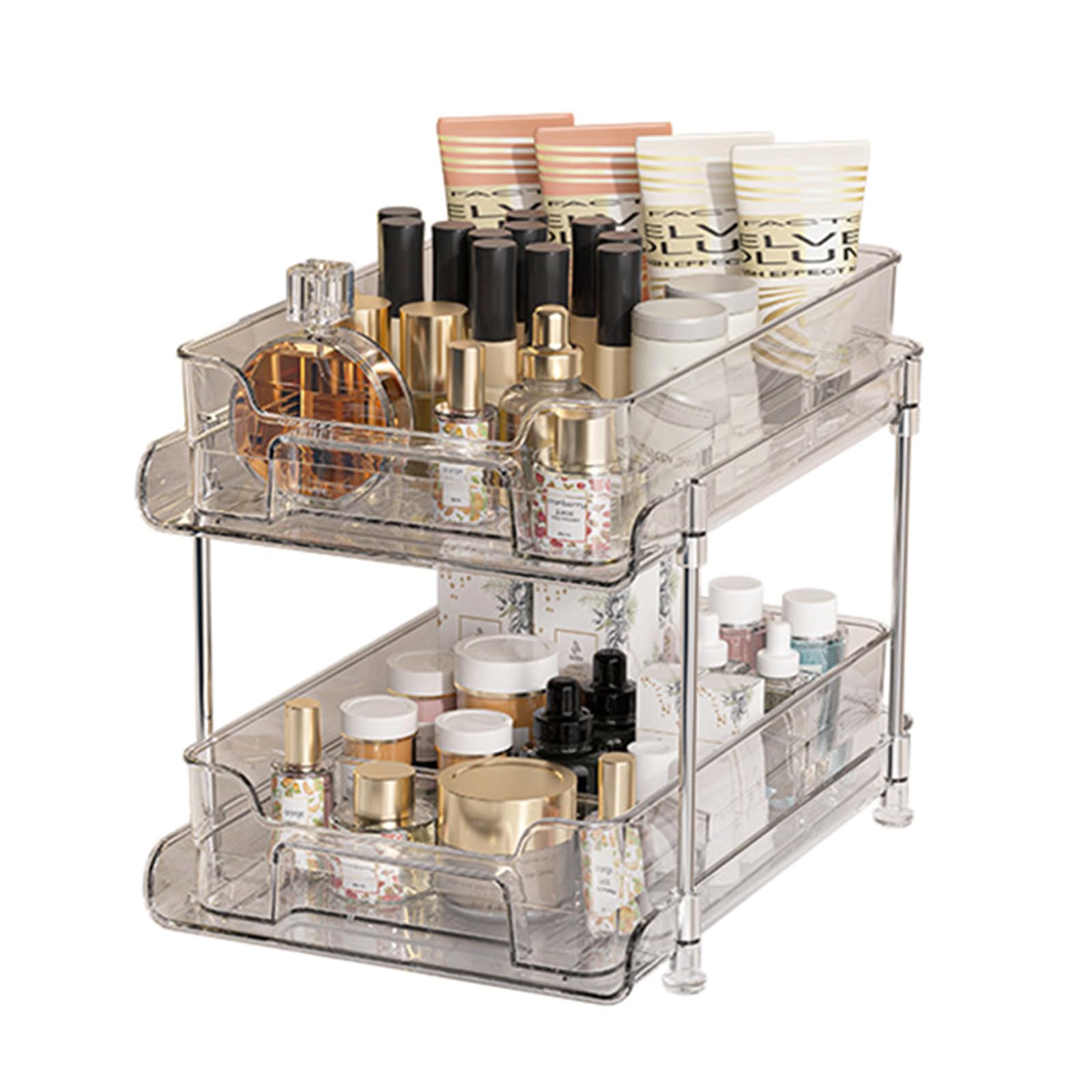 Tsophreniq Makeup Organizers with Multiple Layers Functional Cosmetic Display Stand Rack with Pull Out Functionality Makeup Lover Essential