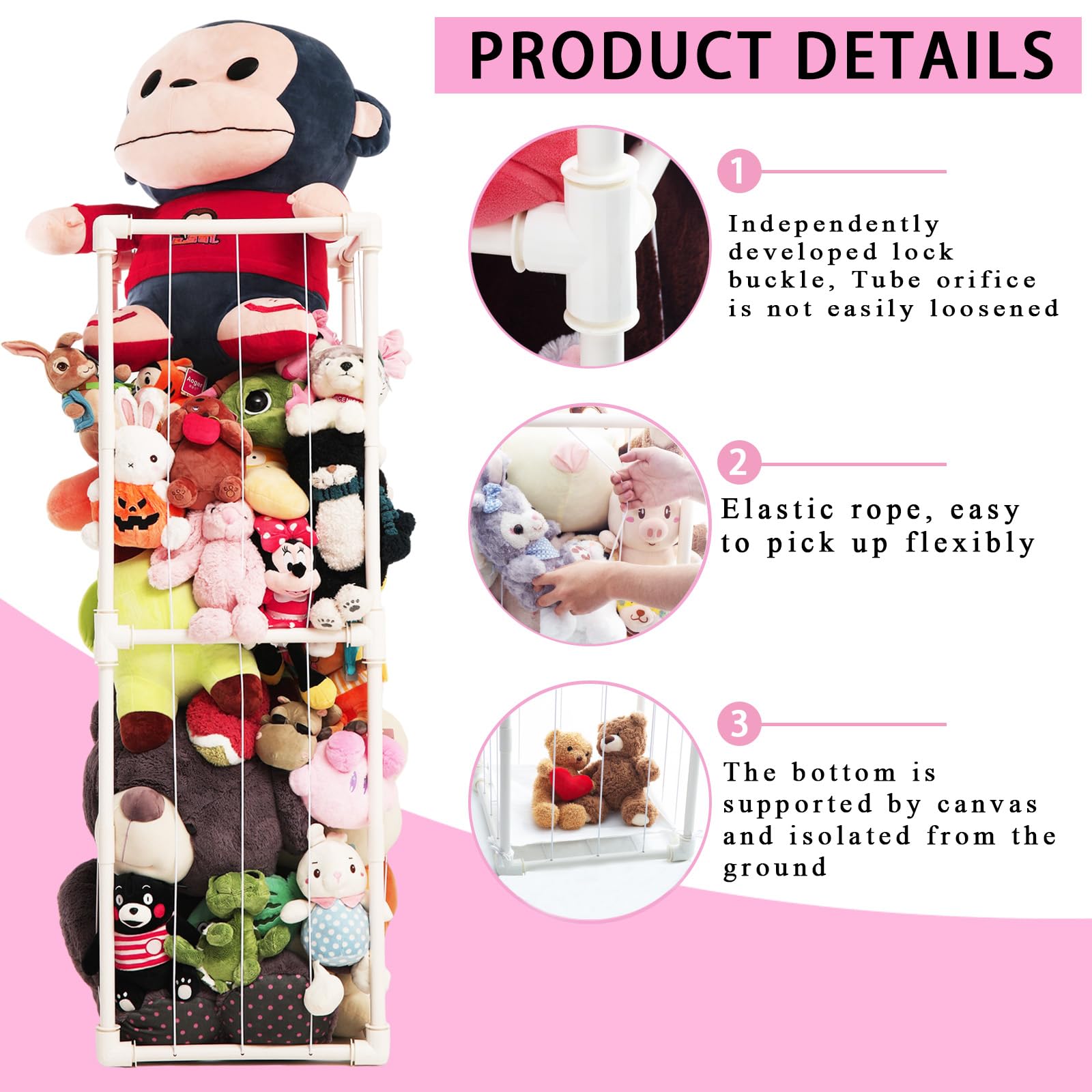 puheca Large Stuffed Animal Storage Organizer, Creative PVC Stuffed Animals Storage Zoo Cage, Vertical Space Saving Large Capacity Plush Toy Zoo Holder for Kidroom Playroom-White