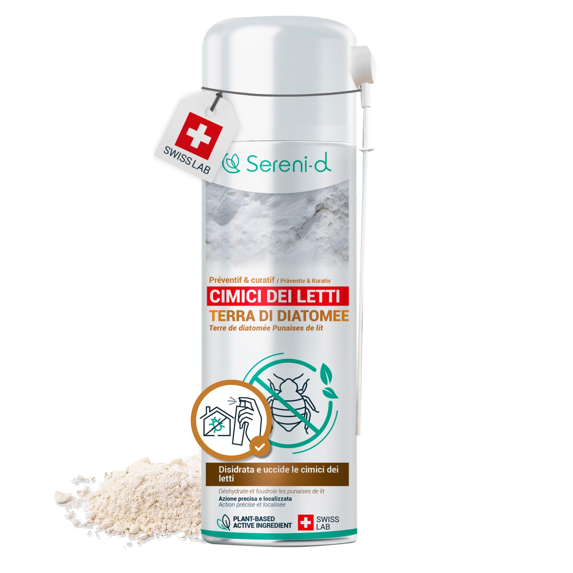 TERRA DI DIATOMEE CIMICI DA LETTO – AEROSOL ANTI CIMICI DA LETTO – EFFICACIA FULMINANTE – Ingredienti 100% naturali - Azione IMMEDIATA ed EFFICACE - Swiss Lab