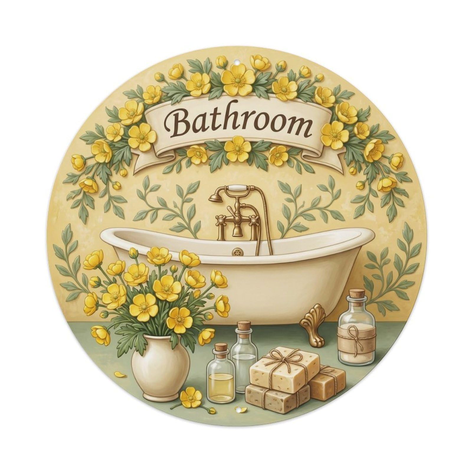 Bathroom Buttercup Floral Bathroom Metal Tin Sign