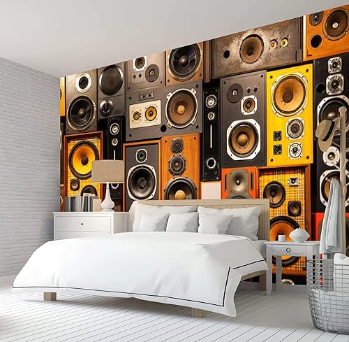 Miniatura 2 de Papel pintado 3D con altavoces retro, para entusiastas de la música, papel tapiz fotográfico para entusiastas de la música, espacio para inquilinos,