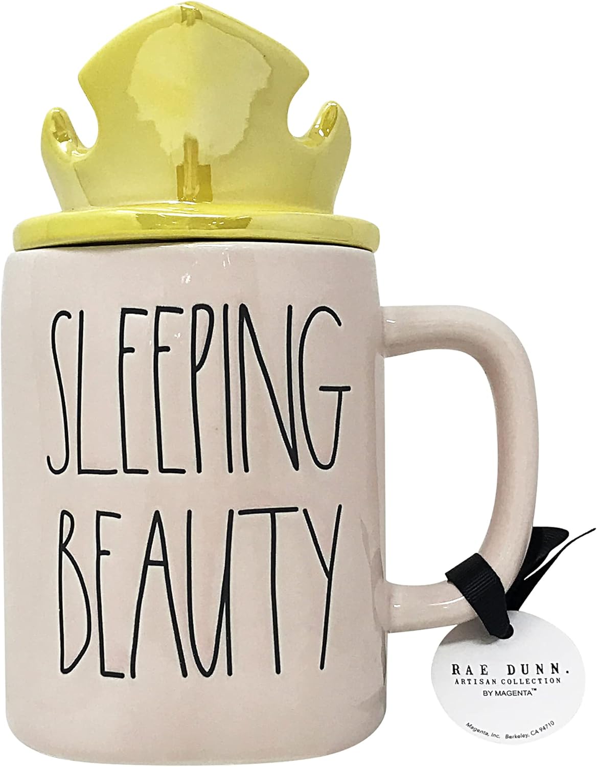 Rae Dunn Coffee Mugs with Decorative ceramic Lids (Sleeping Beauty/Pink)