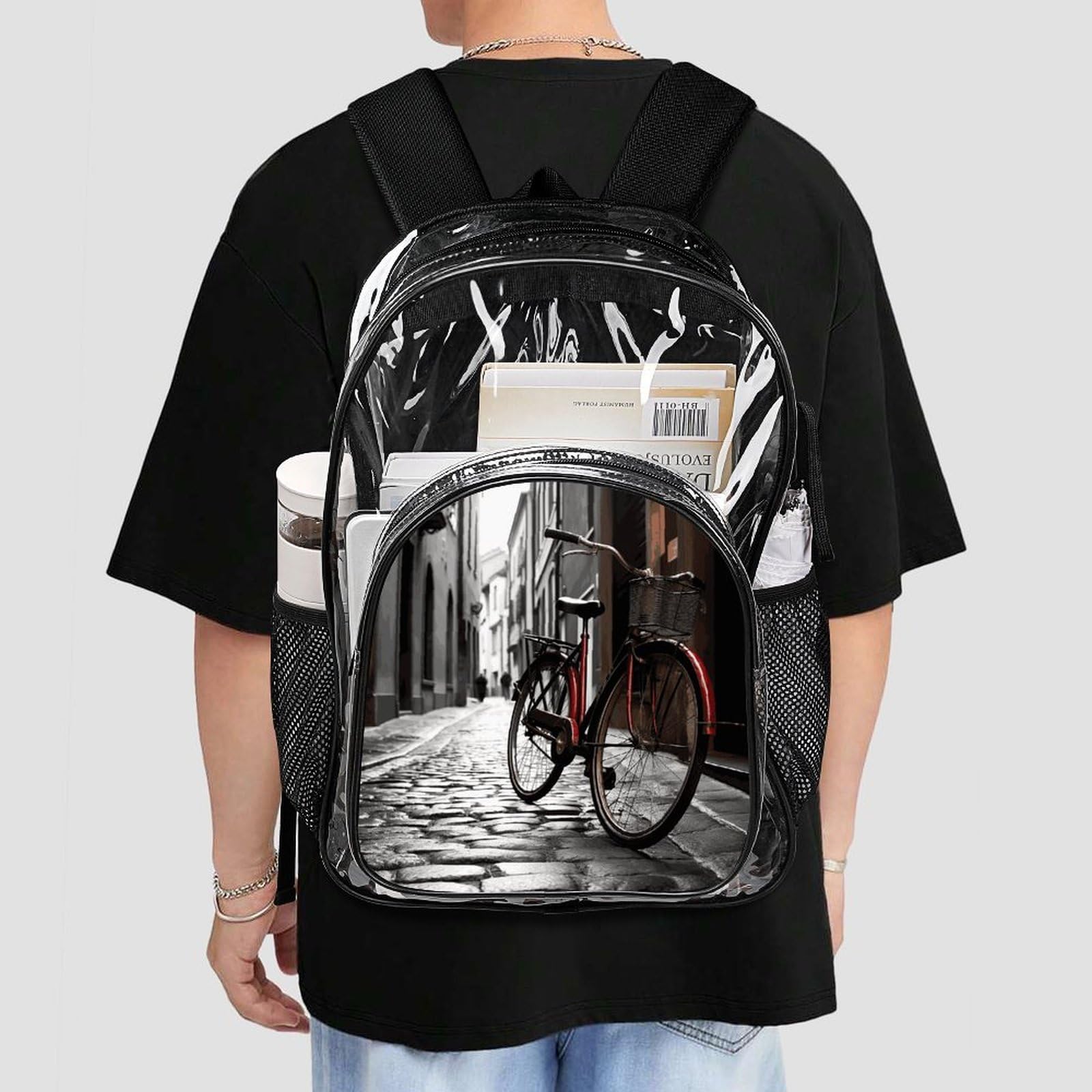 Street Bicycle Transparenter Rucksack, groß, transparent, PVC, Büchertasche für Sicherheit, Arbeit, Reisen, Stadion