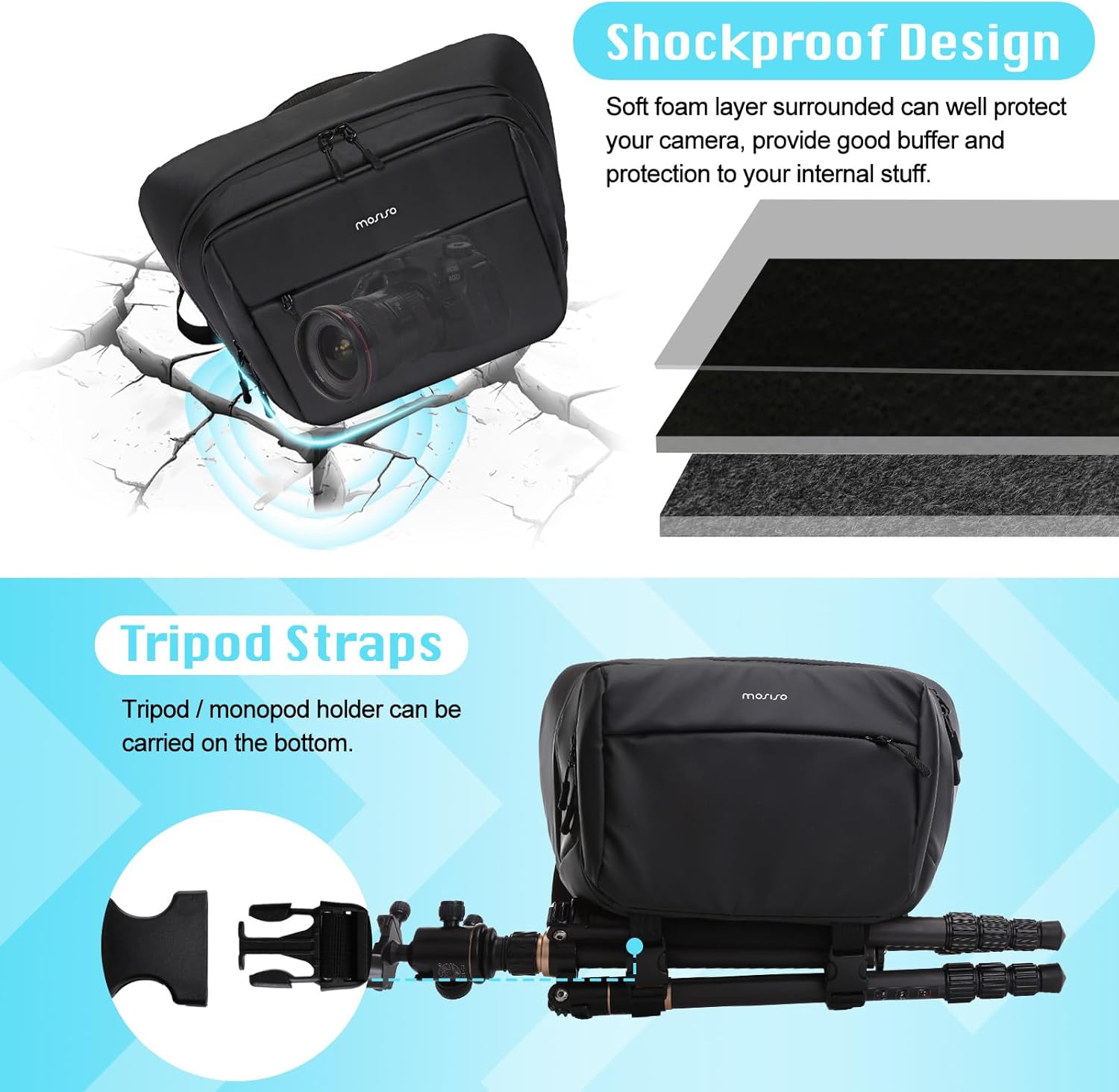 MOSISO Camera Sling Bag, Crossbody Camera Bag for Photographers, Waterproof Camera Shoulder Bags for DSLR/SLR/Mirrorless Cameras, Multifunction Padded Camera Bag with Tripod Holder&Rain Cover, Black - Image 4
