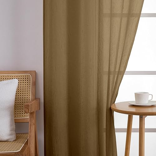 Miniatura 6 de OWENIE Cortinas traslúcidas de gasa aplastada de 84 pulgadas de largo, juego de 2 paneles para sala de estardormitorio, tratamiento de ventana con