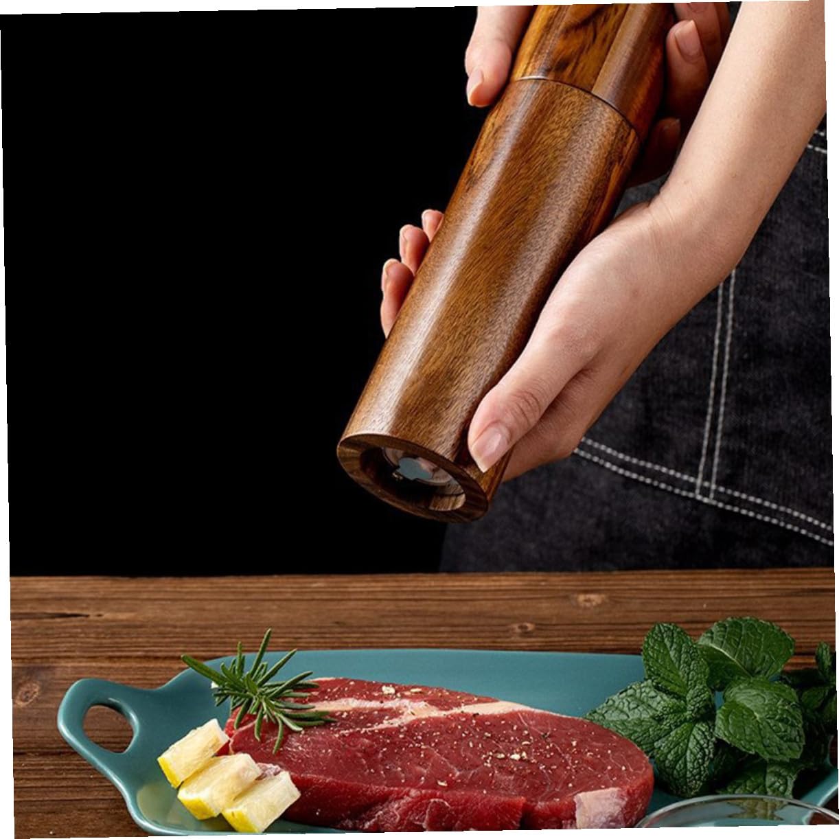 Hohopeti Macinapepe e Macinasale Manuale in Acacia con Meccanismo in Resistente e Facile da per Cucina e Barbecue