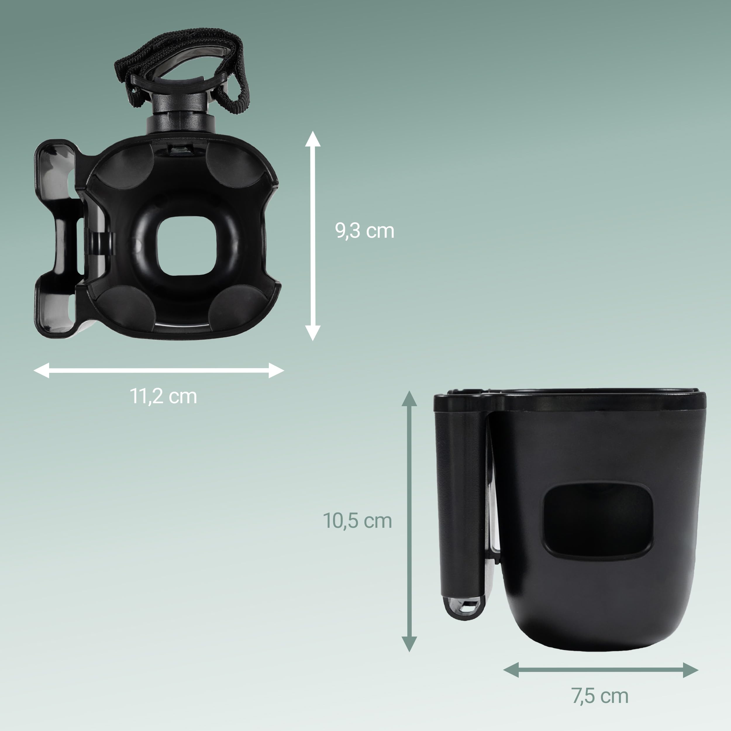 Zamboo Porta bottiglie Carrello con supporto per cellulare | Supporto per bevande universale 2 in 1 per bicchieri - Biberon e smartphone | Girevole a 360° | Facile da montare - Nero