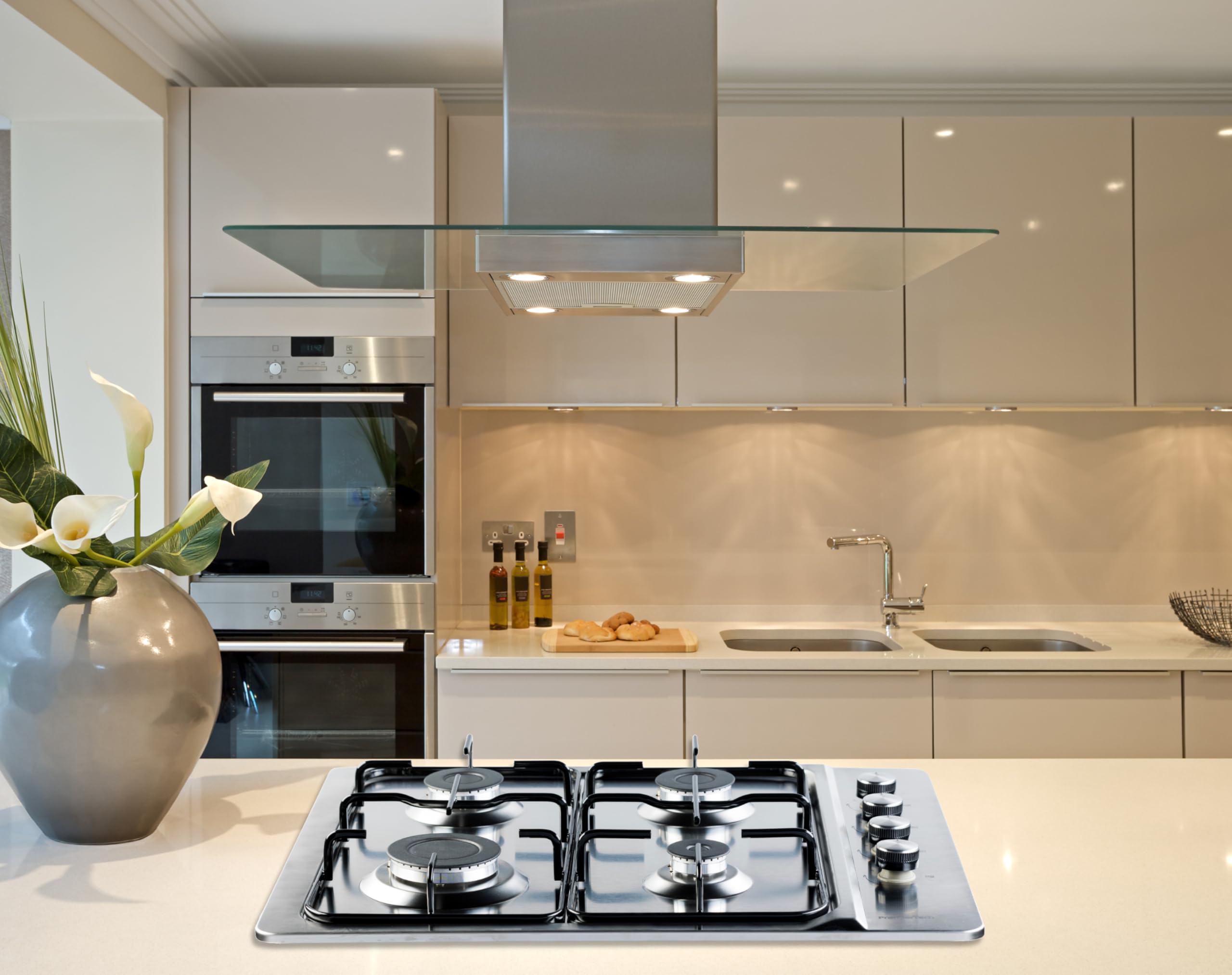 PremierTech Piano Cottura a Gas, 4 fuochi, 60cm, da Incasso 56x48cm, Acciaio Inox, predisposto Metano e kit ugelli GPL inclusi, P460IN
