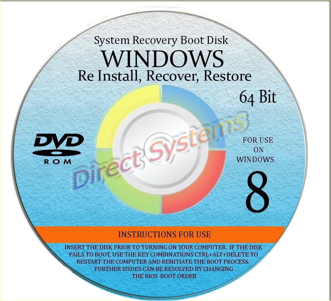 DIRECT SUPPLIER - compatible with WIN 8 ANY & ALL Versions of 64 Bit Home Basic & Home Premium, Repair, Recovery, Restore, Re Install, Reinstall, Re-install & Reboot Fix Boot Disk DVD