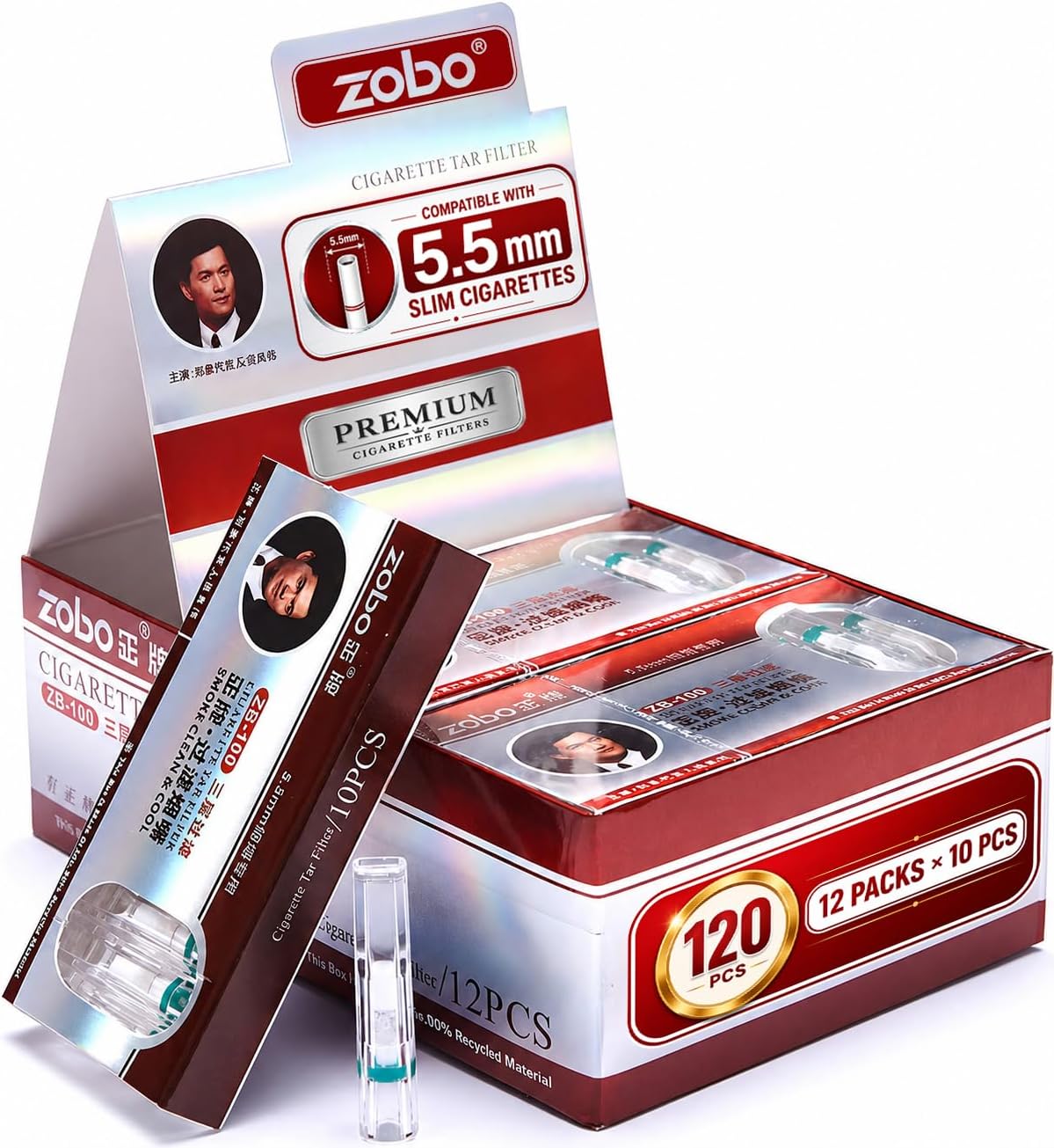 ZOBO Disposable Cigarette Filters Three-Layer Microporous Multi-Filtering to Reduce Tar and Smoke Stains (120 Per Pack) Suitable for Slim and Super-Slim Cigarettes