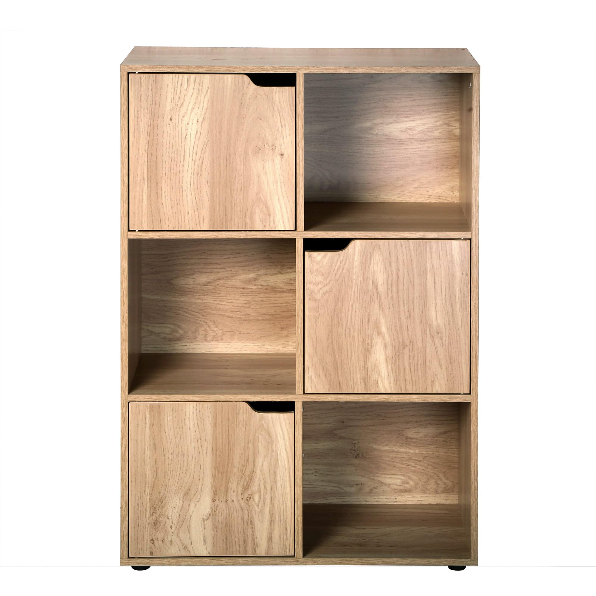 Calicosy - Meuble 6 Cases Décor Bois - MDF - 3 Portes Modulables - Bibliothèque Fine - Colonne De Rangement - Solide Et Fonctionnel - Chambre, Séjour, Bureau - Contemporain - L 60 x l 29 x H 90 cm