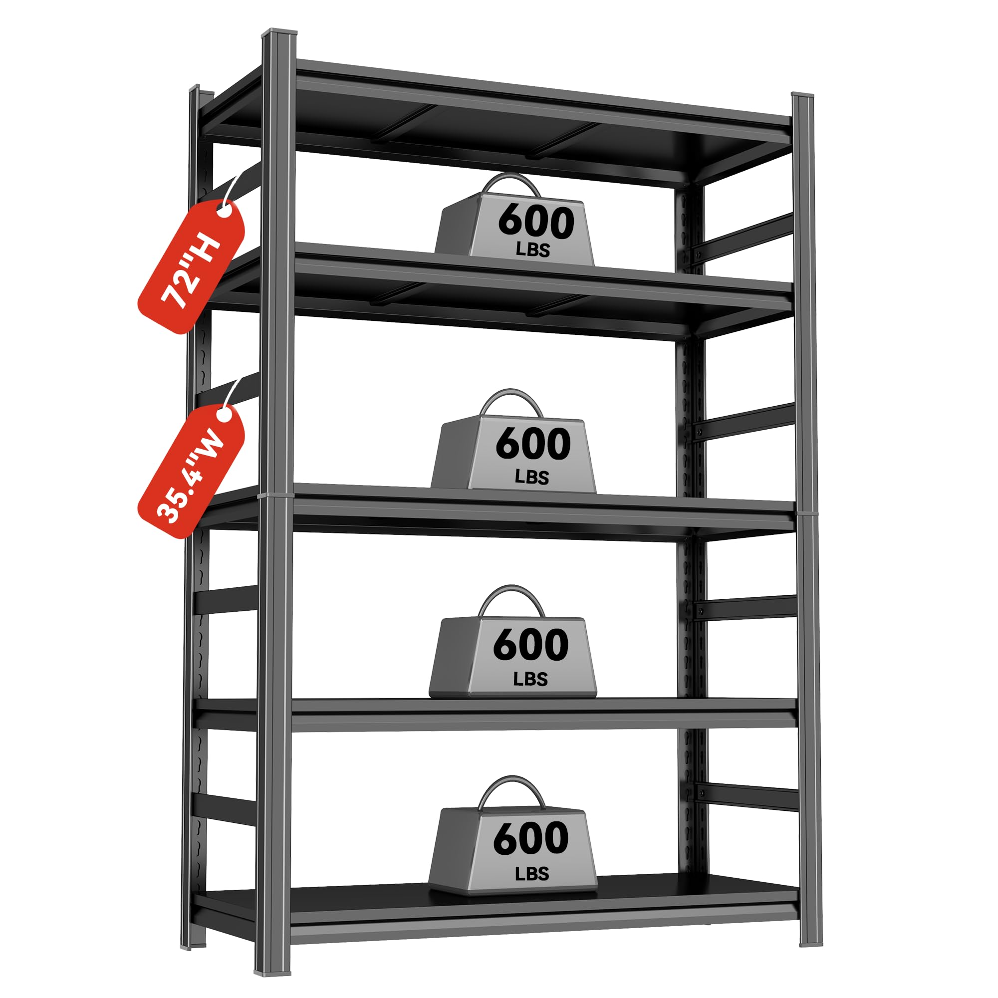 BEESTMUEBLE 3000lbs Garage Shelving,Standing Heavy Duty Metal Shelves,5 Tier Adjustable Height Shelf,Sturdy Steel Utility Rack (with Fences-35.4