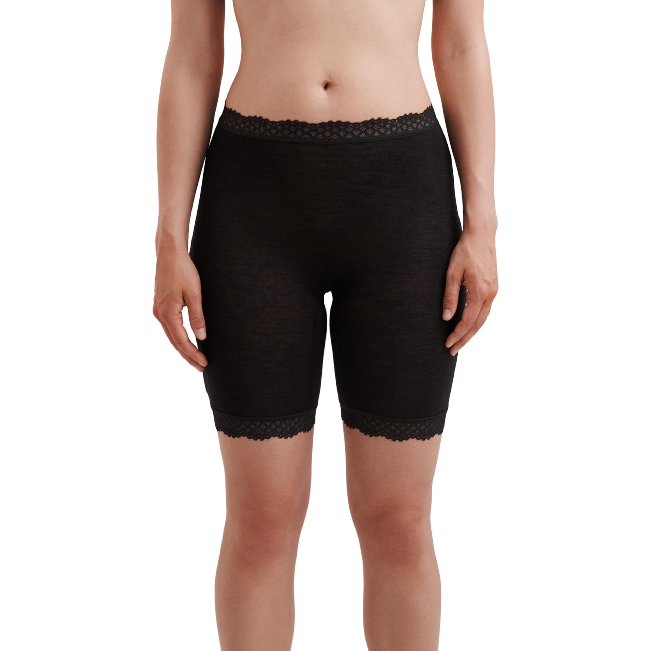 DILLING Women's Merino Wool/Silk Lace Trim Shorts Black 8