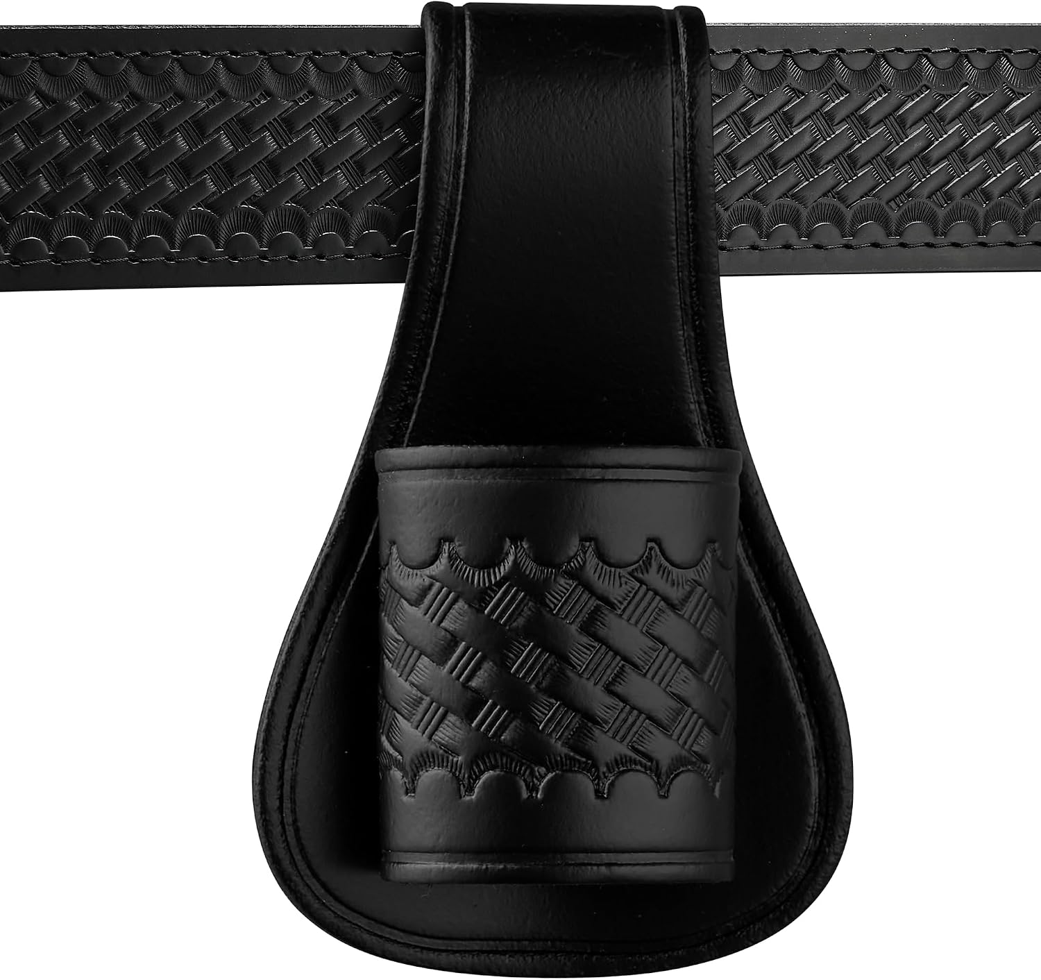 C Cell Flashlight Holder, Black Leather Open Top and Open Bottom Holster Fits with 1.25 Inch Barrel Diameter, Fits Duty Belt up to 2.25 Inch (Loop Style Slide), Made in USA