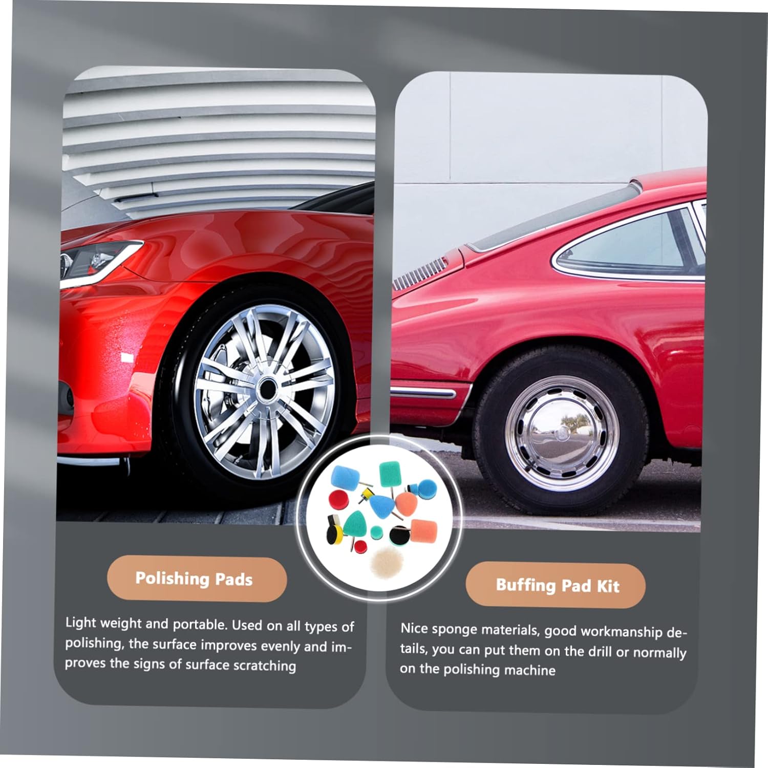 PRETYZOOM 5sets Professional Car Buffing Pads Set Detailing Sponge Wheel Polisher Car Brush Kit for Polishing Pads 16pcs*5