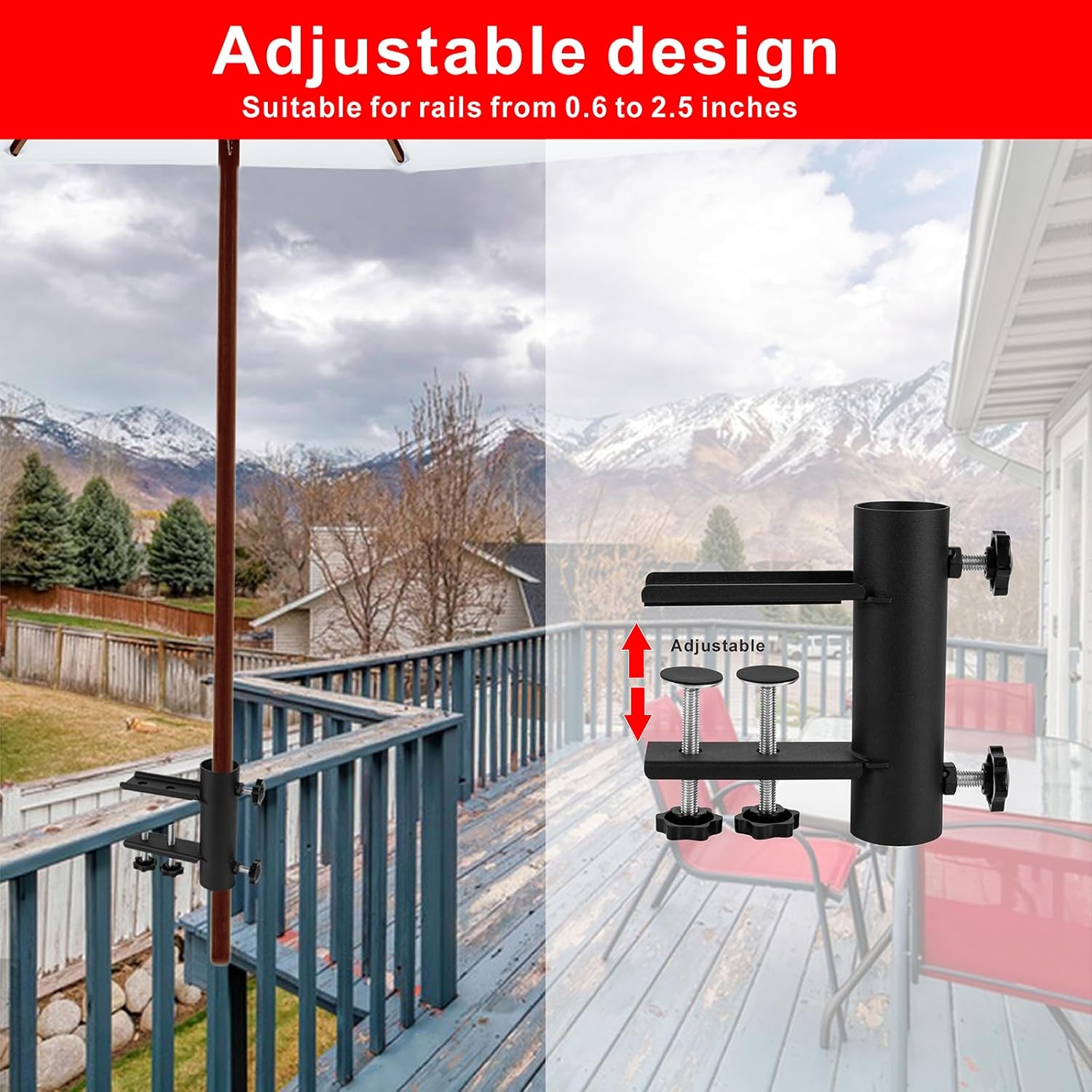 Patio Umbrella Holder Outdoor Patio Umbrella Clamp Clip, Umbrella Clamp Stand Holder, Umbrella Clamp Stand Mount Attaches to Railing, Beach, Outdoor Courtyard, Balcony, Table