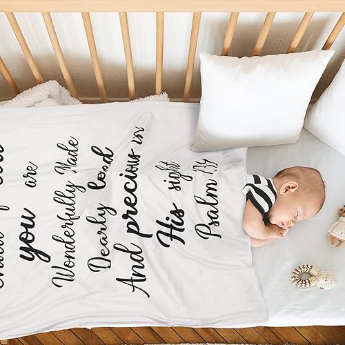Miniatura 5 de Regalo cristiano para bebé, manta de felpa para bebé con respaldo de puntos, manta de bautismo con cita de las Escrituras, manta con versículo