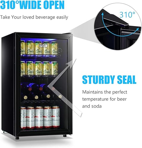 Miniatura 5 de Refrigerador de bebidas, mini refrigerador de vidrio, 100 latas, refrigerador de cerveza, bebidas, vinos, jugos, refrescos, estantes ajustables,