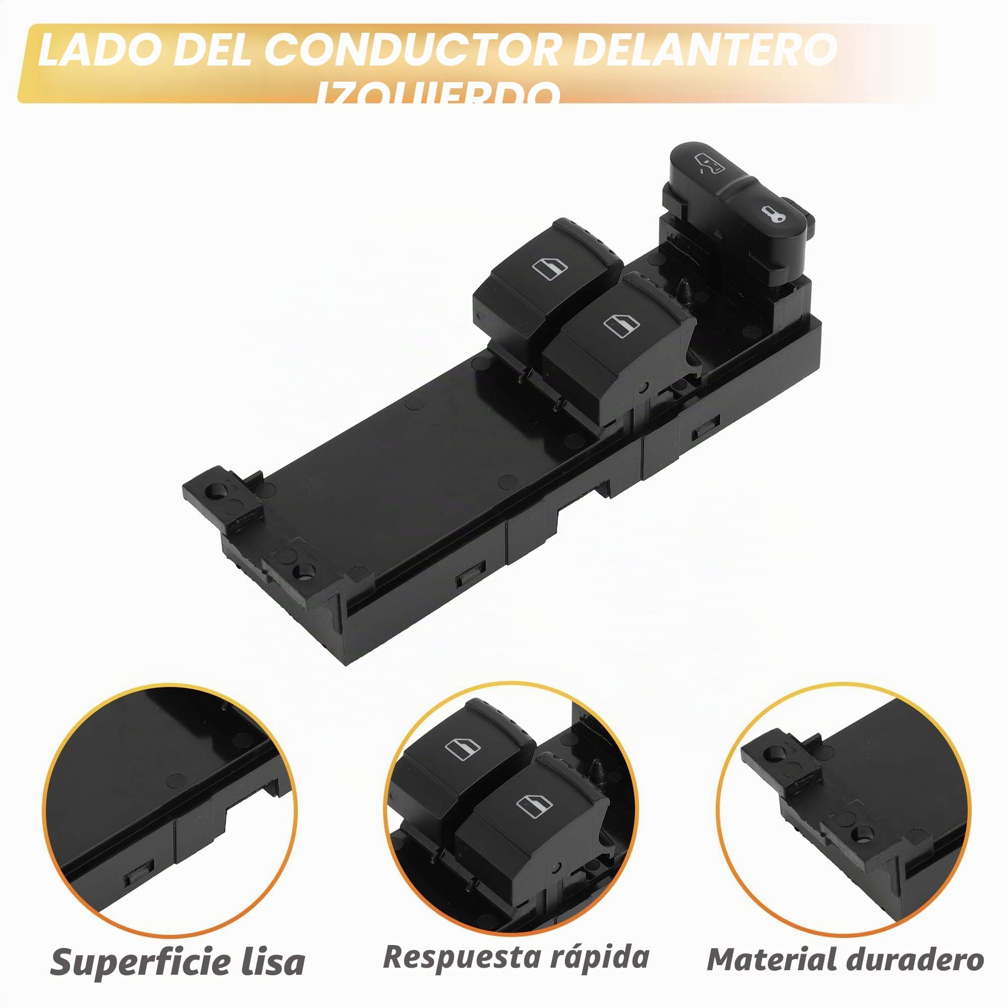 A ABSOPRO Interruptor De Ventana Eléctrica Para Skoda Fabia 2000-2008 1Pc | Negro, Plástico, Metal, Lado Izquierdo Delantero, 6 Pines, Control Ventana, Bloqueo/Desbloqueo Puerta, Oe 1J3959857A