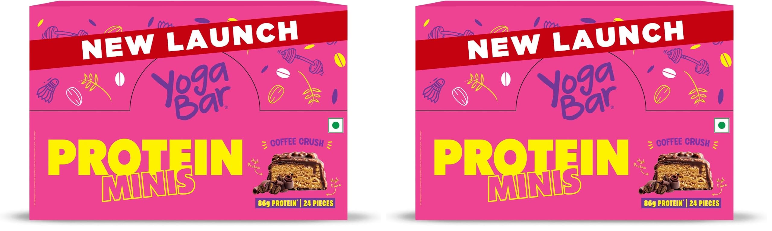 Yogabar Protein Minis, 4g Protein Bar (24 Bars, Coffee Crush) | Dark Chocolate Bar with no Trans Fat | Healthy Snacks for Kids & Adults | Goodness of Peanuts | Rich in Protein & Fiber (Pack of 2)