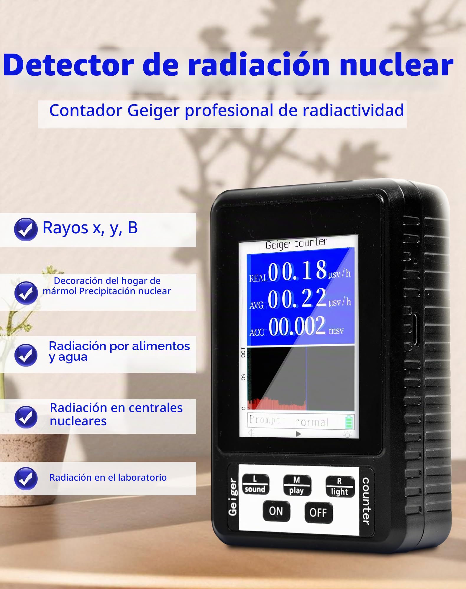 LAOYE Contador Geiger Dosímetro de Radioactividad para Medición Beta Gamma Rayos X Tester Detector de Radiación Nuclear Detecctor de Radiación Nuclear - Ultraligero y Portátil