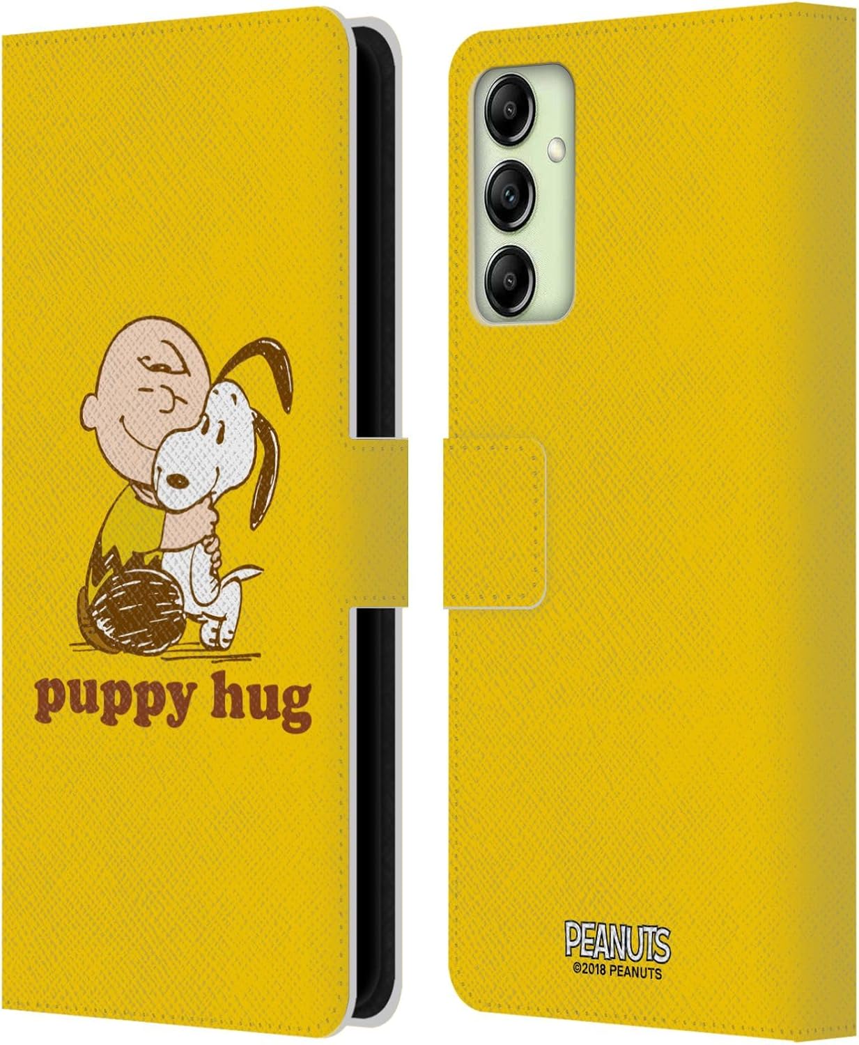 Head Case Designs Officially Licensed Peanuts Charlie Puppy Hug Snoopy Hug Leather Wallet Case Compatible with Samsung Galaxy A14 5G