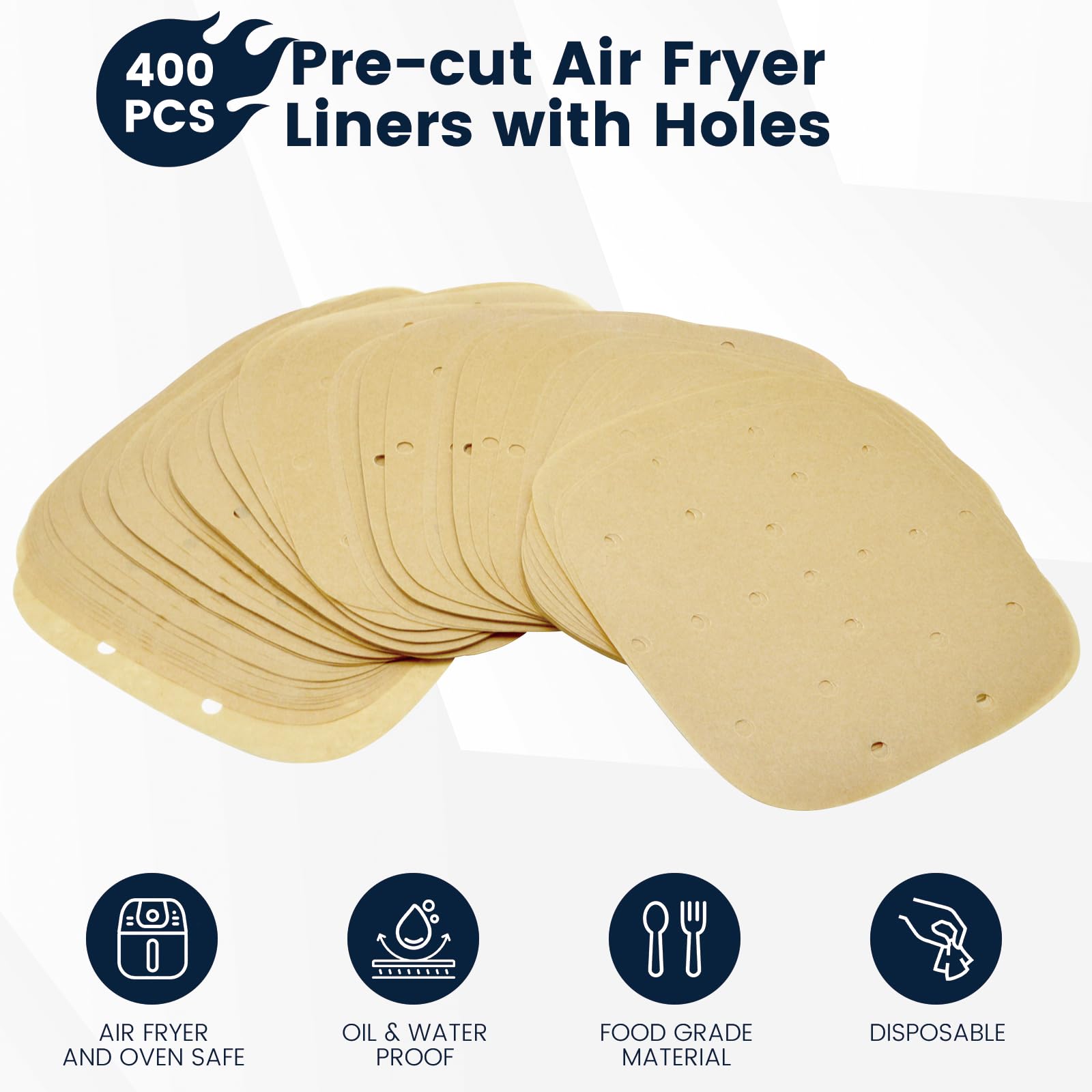 400 Stück 16,3 cm quadratische Luftfritteusen-Pergamentpapier-Einlagen, ungebleichte Luftfritteusenblätter mit Löchern, perforierte Dämpfeinlagen für 2–5 QT Korb, Luftfritteuse, Mikrowelle