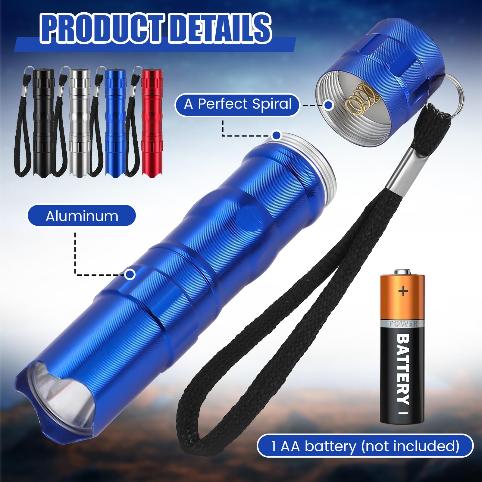 Tujoe 36 mini linternas LED de aluminio brillante a granel con cordón, pequeñas linternas LED para lectura nocturna, emergencia, huracán, camping, senderismo, recuerdos de fiesta